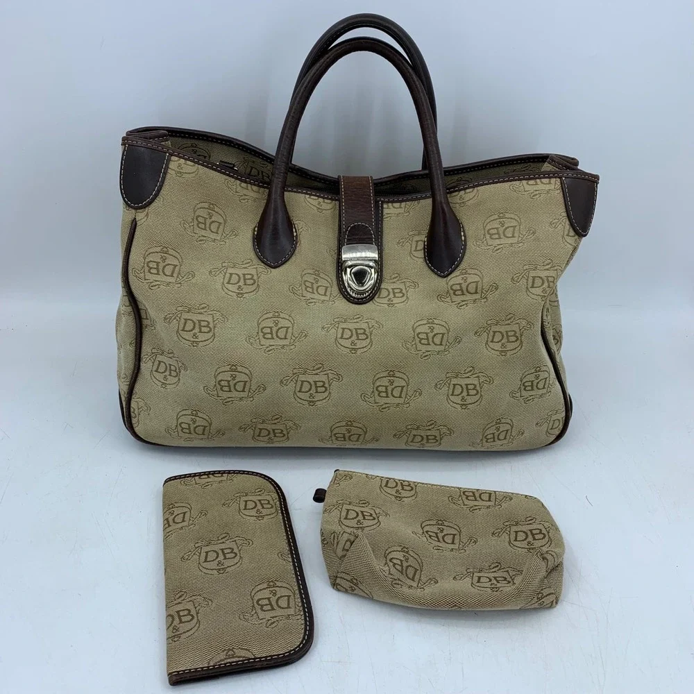 Y2K Dooney Bourke Signature DB Monogram Double Handle Tote Satchel Luxury Purse